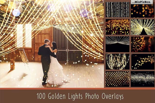 100 Golden Lights Photo Overlays Pack
