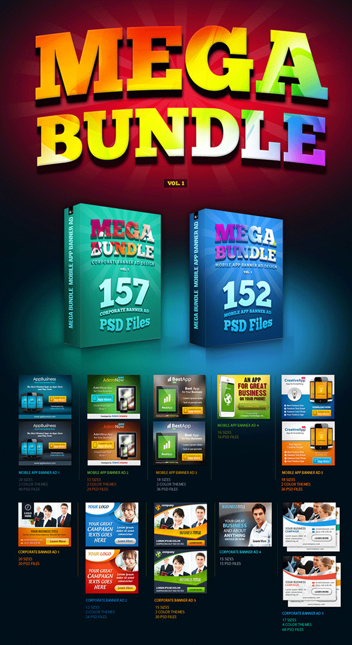 Mega Bundle of Banner Ads PSD-JPG Files For Business Mega Bundle of Banner Ads For Business