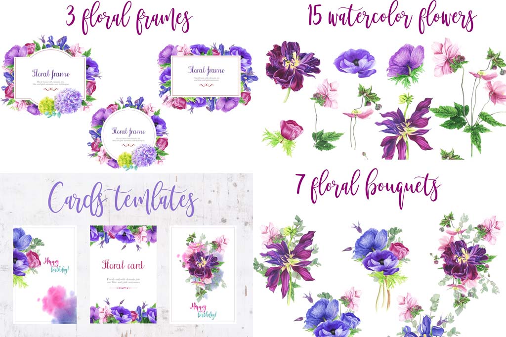 Bouquet Watercolor Cliparts