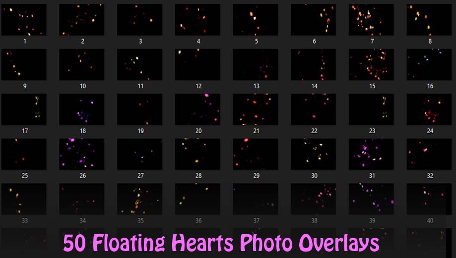 50 Floating Hearts Photo Overlays