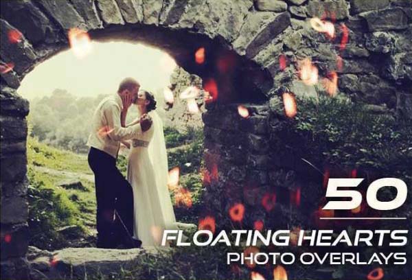 50 Floating Hearts Photo Overlays