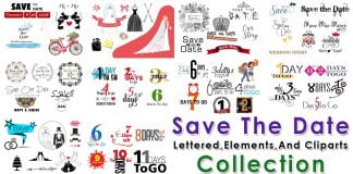 Save The Date Lettered, Elements, And Cliparts Collection