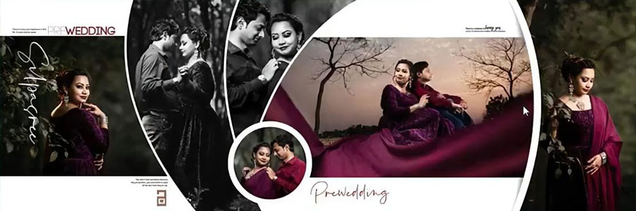 Cinematic Pre-Wedding 12x36 Album Layout PSD