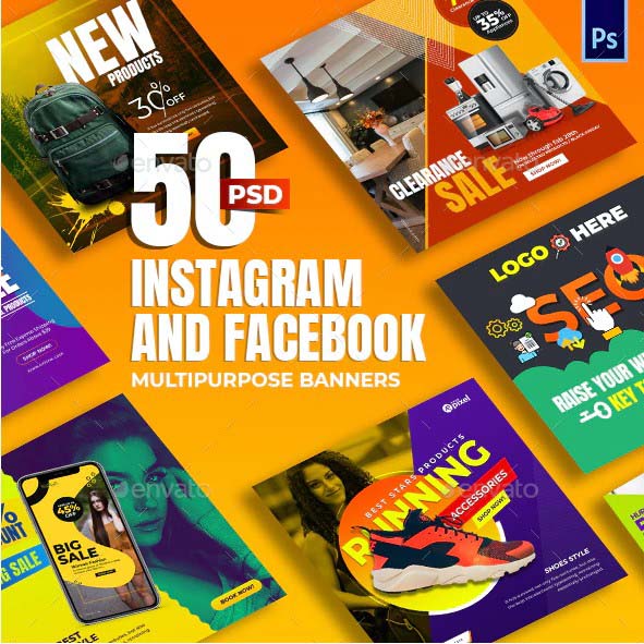 Free Download 50 Instagram & Facebook Banners PSD Bundle