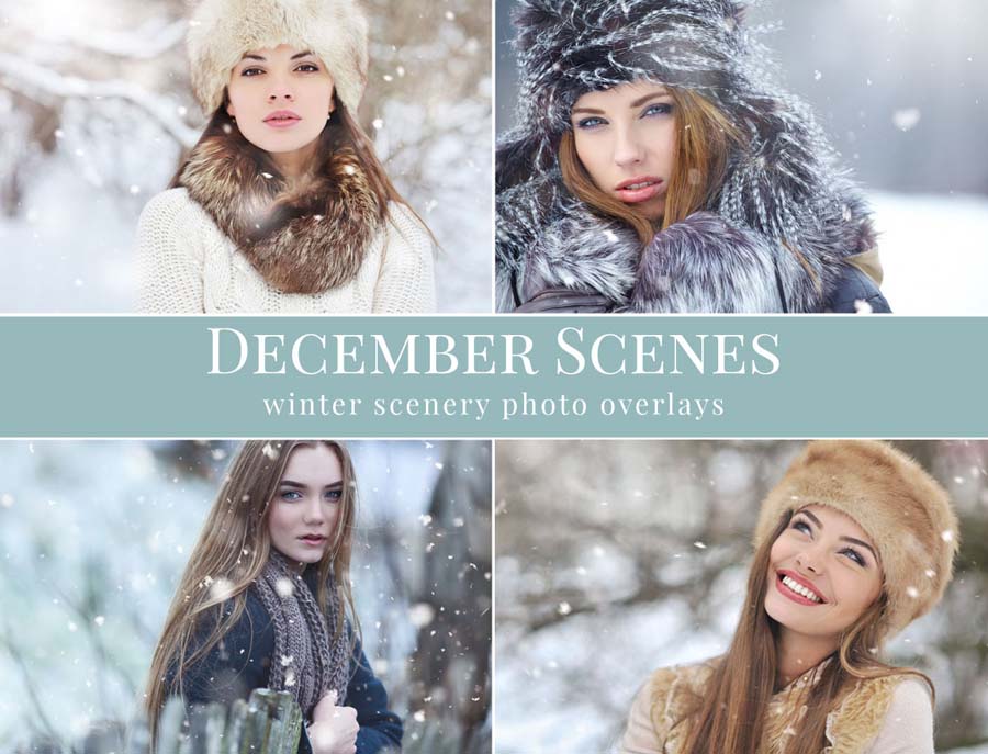 December Scenes, Snow Falling Photoshop Overlays
