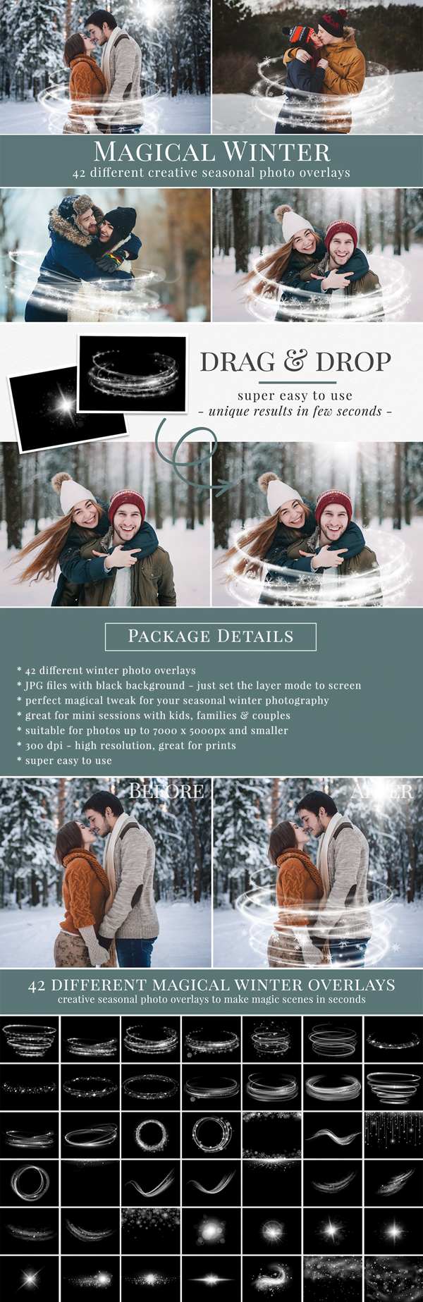 40+ Magical Winter Lights Photo Overlays Pack