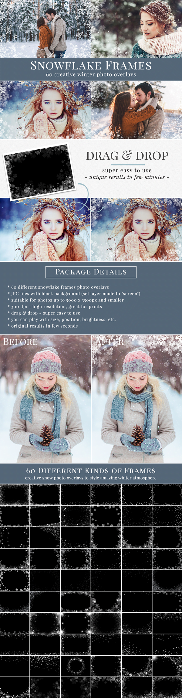 60 Snowflake Photo Frames Overlays Pack 60 Snowflake Photo Frames Overlays Pack