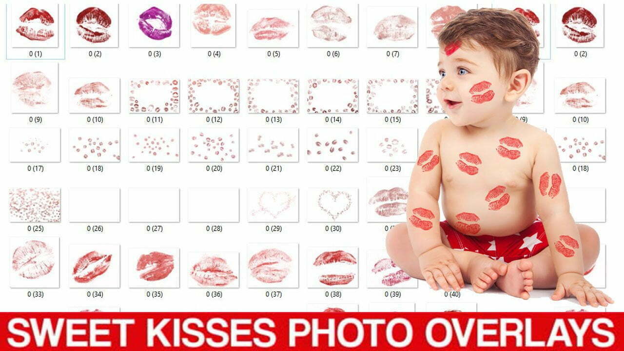 50 Sweet Kisses PNG Photo Overlays