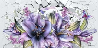 3D Lilies Interior Wall Background Free Download