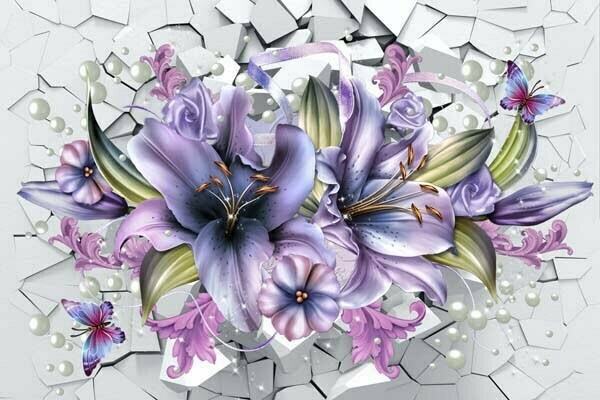 3D Lilies Interior Wall Background