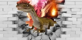 3D Wall Broken Dinosaur PSD Background