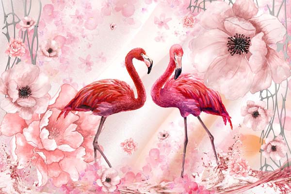Flamingo 3D Wall Background PSD File