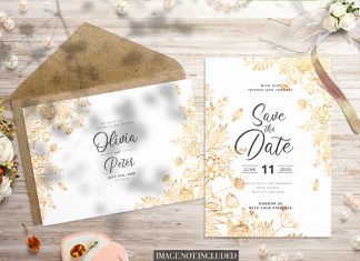 Save the Date Wedding Invitation PSD Card Mockup With Envelope