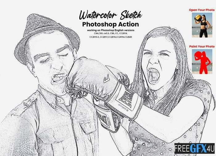 CreativeMarket - Watercolor Sketch Photoshop Action | Luckystudio4u