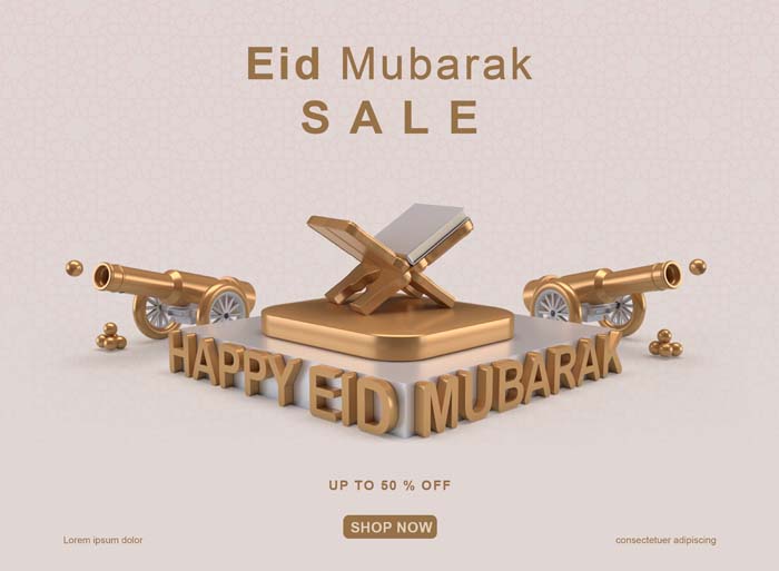 Eid Mubarak 3D Sale PSD Banner