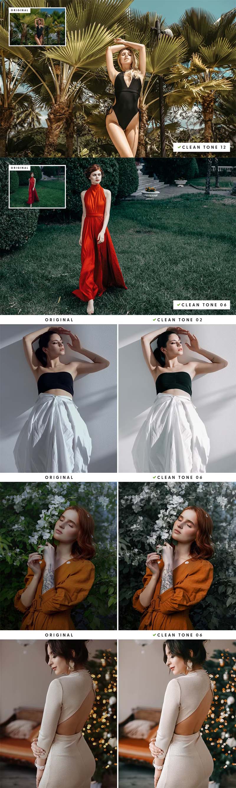 Clean Tones Lightroom presets and Photoshop actions example - warm bright Instagram feed mockup
