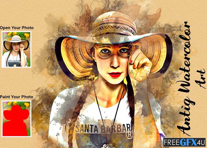CreativeMarket - Antiq Watercolor Art PS Action | Luckystudio4u