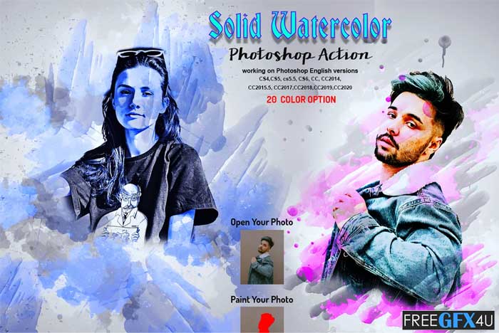 CreativeMarket - Solid Watercolor Photoshop Action | Luckystudio4u
