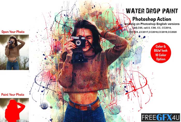 CreativeMarket - Water Drop Paint Photoshop Action | Luckystudio4u