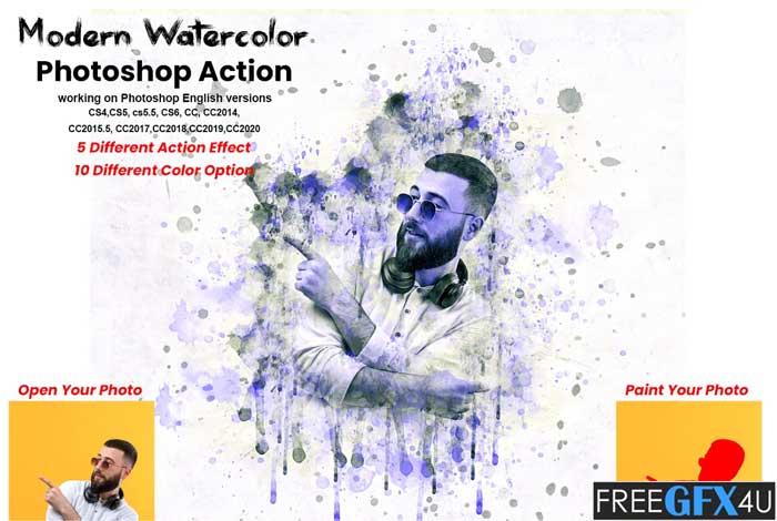 CreativeMarket - Modern Watercolor Photoshop Action | Luckystudio4u