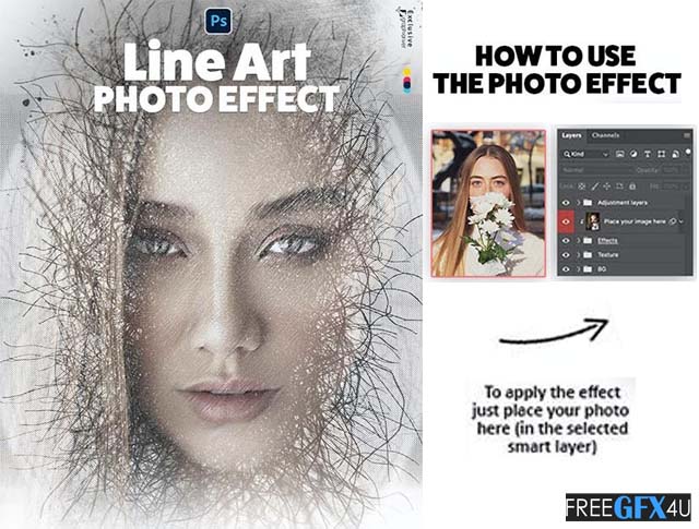 Free Download Line Art Photo Effect PSD Template