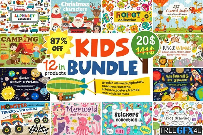 Kids Bundle: Pre-Designed Illustrator Graphics Assets