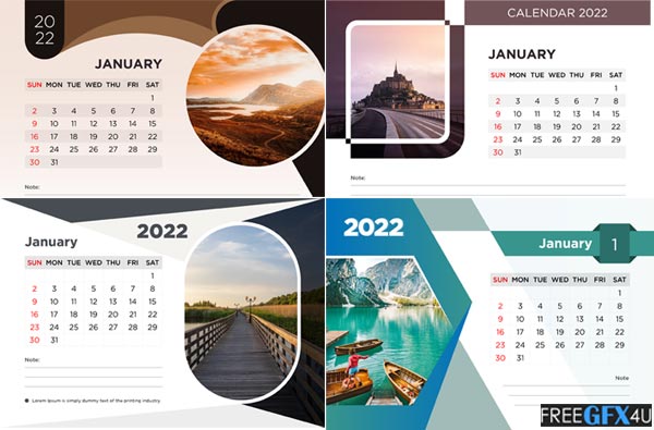 04 Creative Desk Calendars 2022 Vector Templates