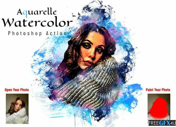 Aquarelle Watercolor PS Action 6880823