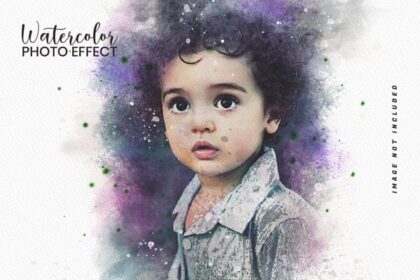 watercolor Photo Effect PSD Mockup