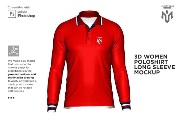 3D Poloshirt Long Sleeve Mockup 3D Poloshirt Long Sleeve