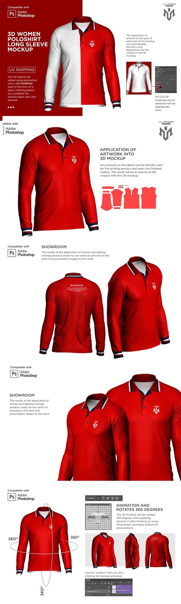3D Poloshirt Long Sleeve Mockup 3D Poloshirt Long Sleeve