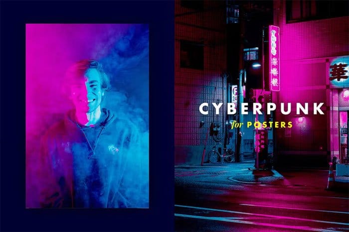CreativeMarket - Cyberpunk Photo Effect for Posters Cyberpunk Photo Effect Posters