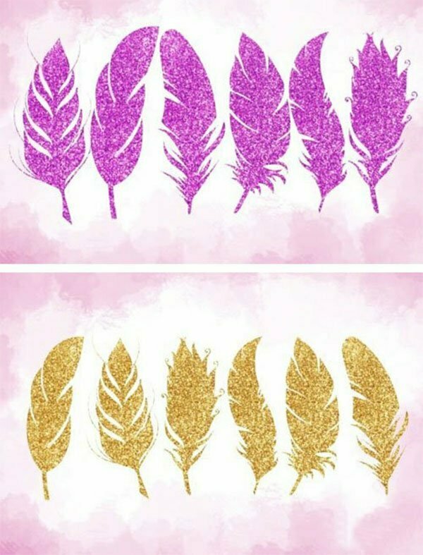 Glitter Feather PNG Cliparts