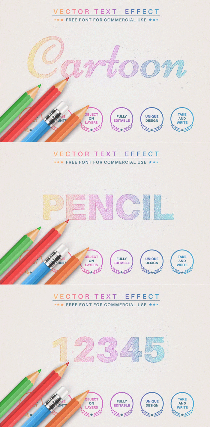 Pencil Rainbow Editable Text Effect, Font Style