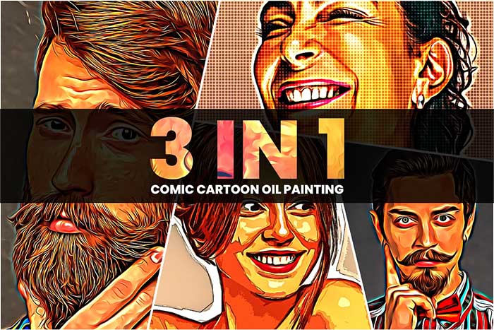 CreativeMarket - 3 in 1 Comic Cartoon Oil Painting 3 in 1 Comic Cartoon Oil Painting