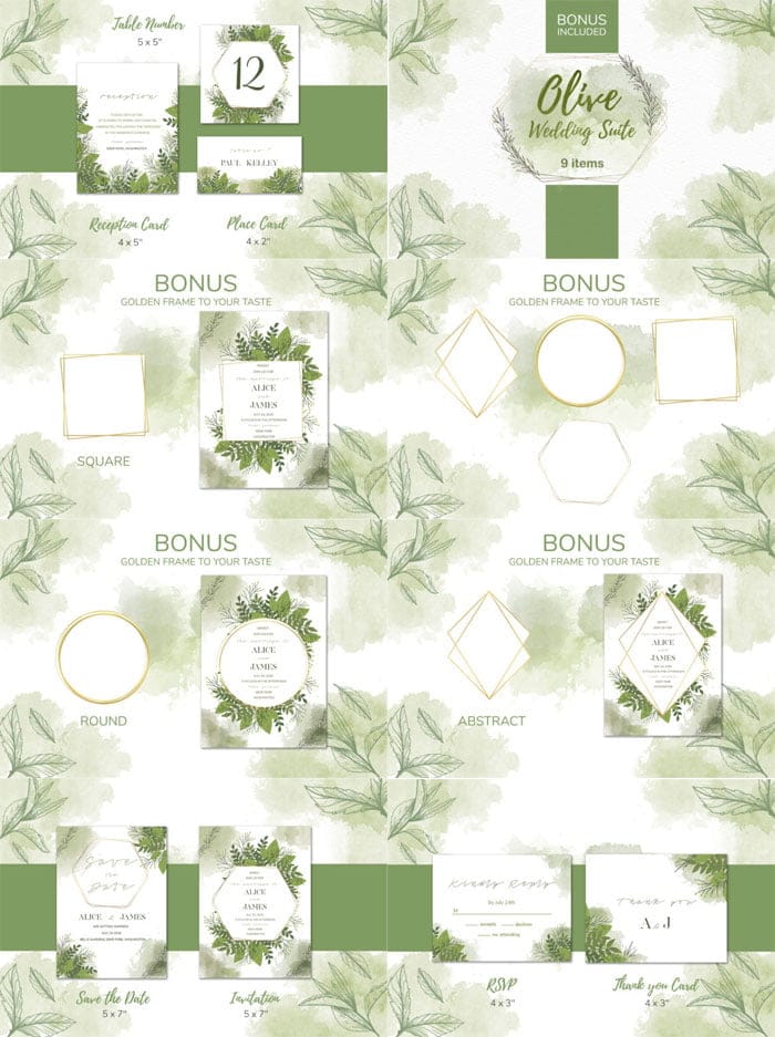 Creativefabrica - Green Floral Wedding Invitation Set Green Floral Wedding Invitation Set