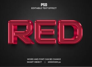 Red 3d Editable Text Effect PSD With Background