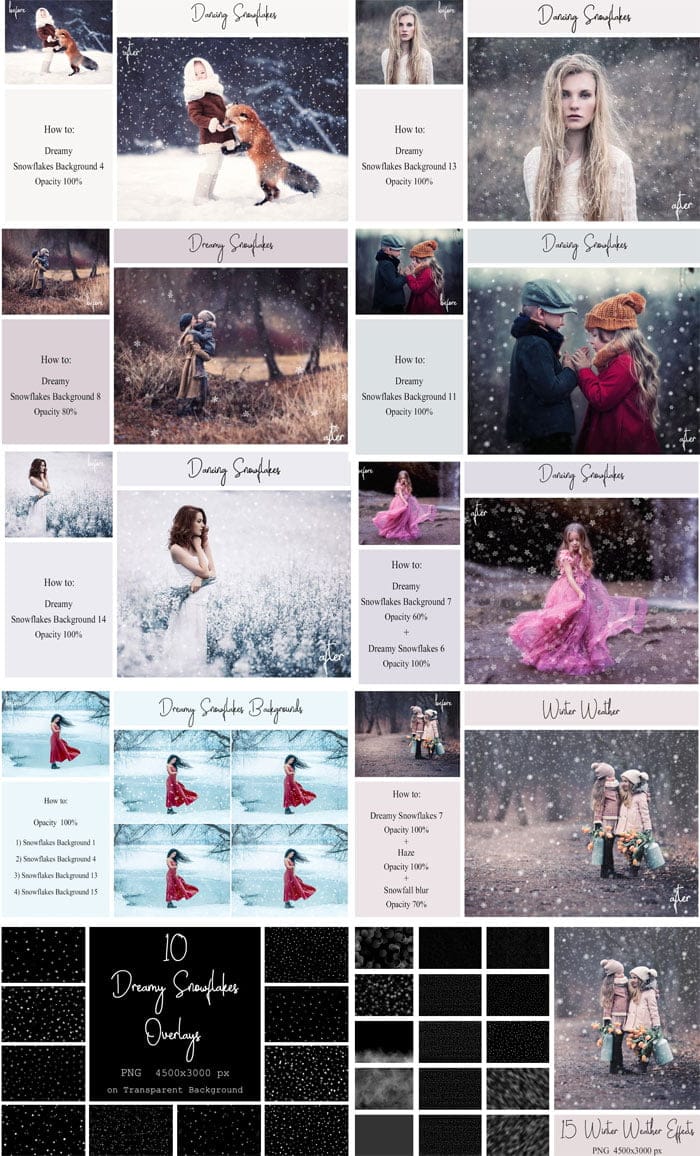 40 Dreamy Snowflakes PNG Overlays 40 Dreamy Snowflakes PNG Overlays
