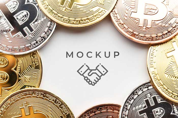 Closeup Set Bitcoins Mockup Free Download Closeup Set Bitcoins Mockup