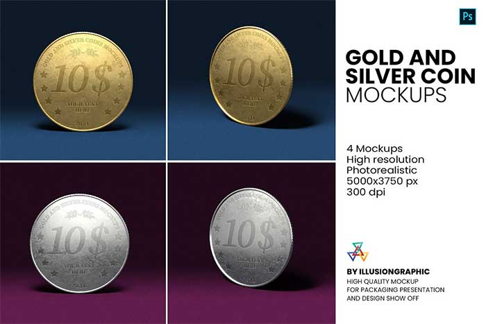 Gold and Silver Coin Mockups Free Download Gold and Silver Coin Mockups