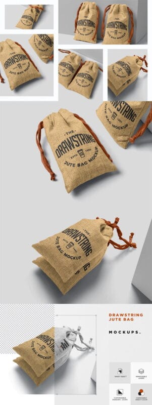 Drawstring Jute Bag Mockups Drawstring Jute Bag Mockups
