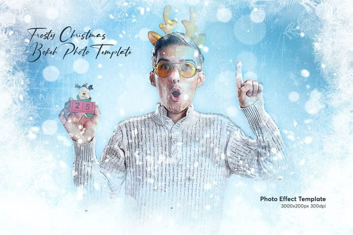 Frosty Christmas Bokeh Photo Effect Template Frosty Christmas Bokeh Template