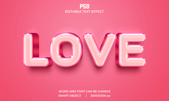 Love Pink Color 3d Text Effect