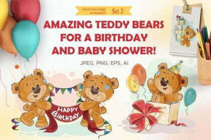 Lovely Teddy Bears For Happy Birthday And Baby Shower