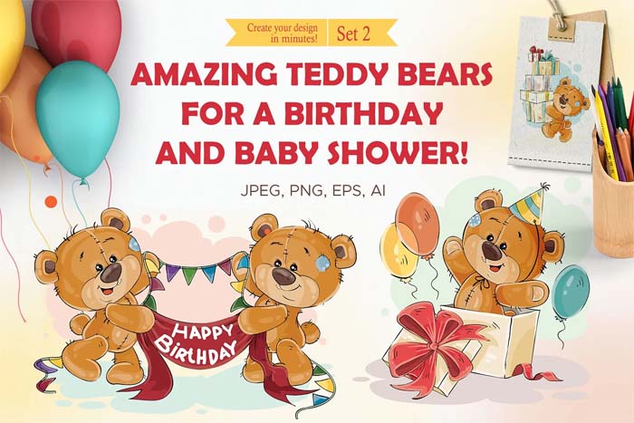 Lovely Teddy Bears For Happy Birthday