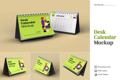 Realistic Desk Calendar Mockup 5 Views