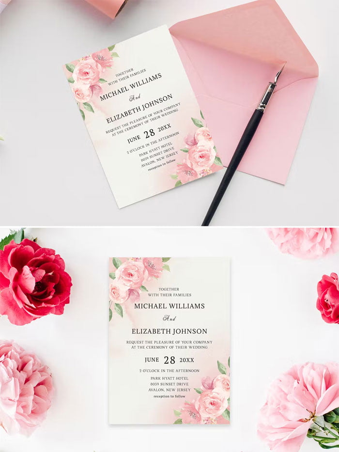 Simple Elegant Wedding With Floral Pattern In Red
