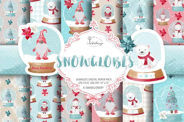 Christmas Snow Globes Digital Paper Pack