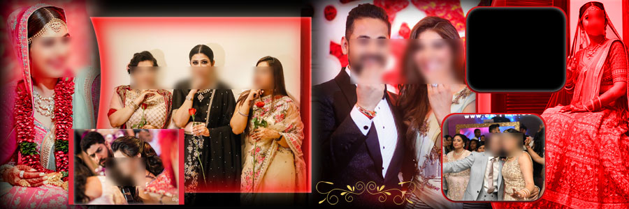 Bridal portrait and candid family moments in 12x36 Indian wedding PSD layout