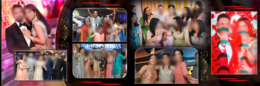 Panoramic 12x36 wedding album PSD with bride groom portraits and guest photos